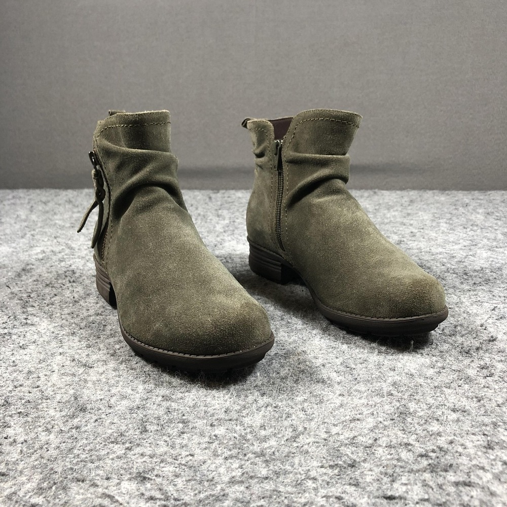 Abeo‎ Vennie Ankle Boots Womens 7 N Green Leather Zip Low Heel Comfort Booties